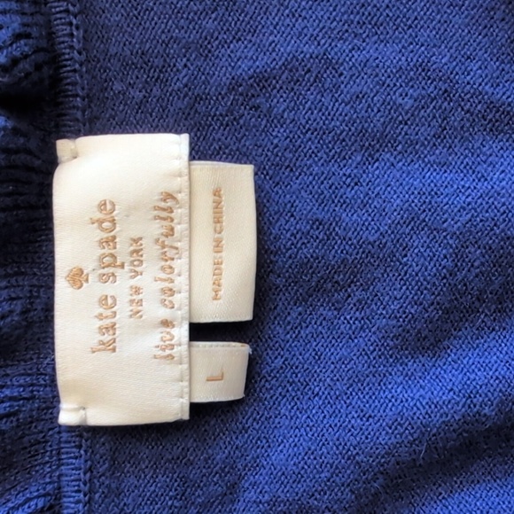 Kate Spade Womens Large Ruffle Crewneck Sweater Blue Preppy Coquette Classic - Picture 7 of 8